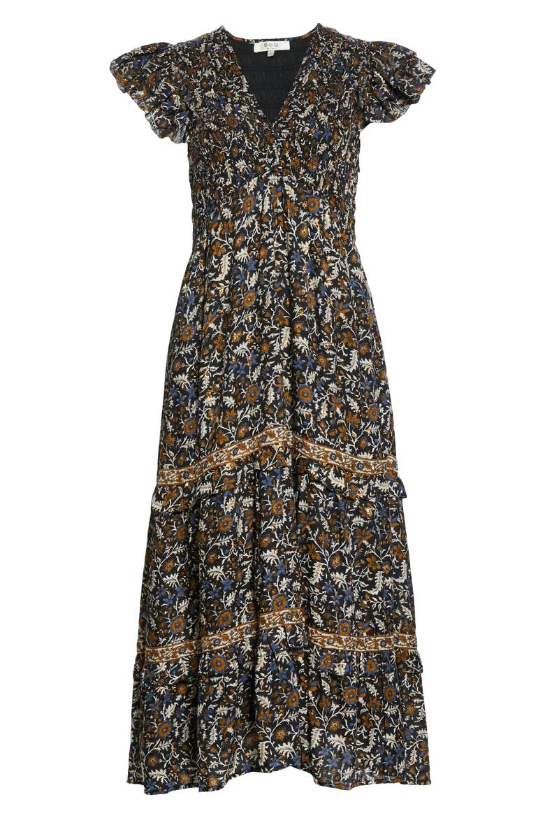 Walker Metallic Flutter Sleeve Maxi Dress, Alternate, color, MULTI