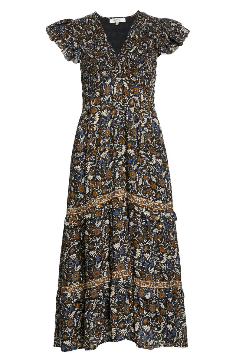 Sea Walker Metallic Flutter Sleeve Maxi Dress, Alternate, color, 