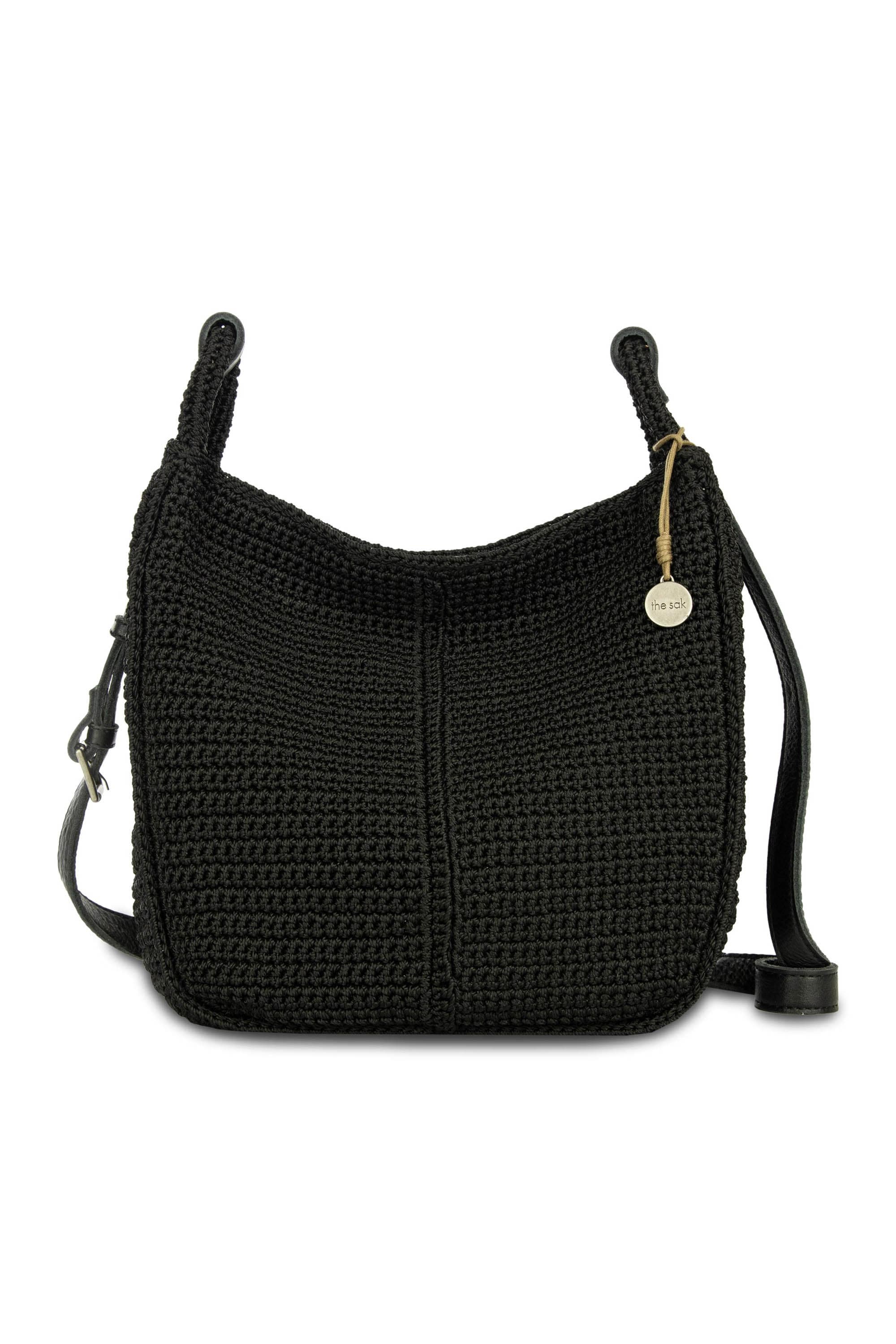 The Sak Los Feliz Crossbody Leather Bag, Main, color, Black Crochet