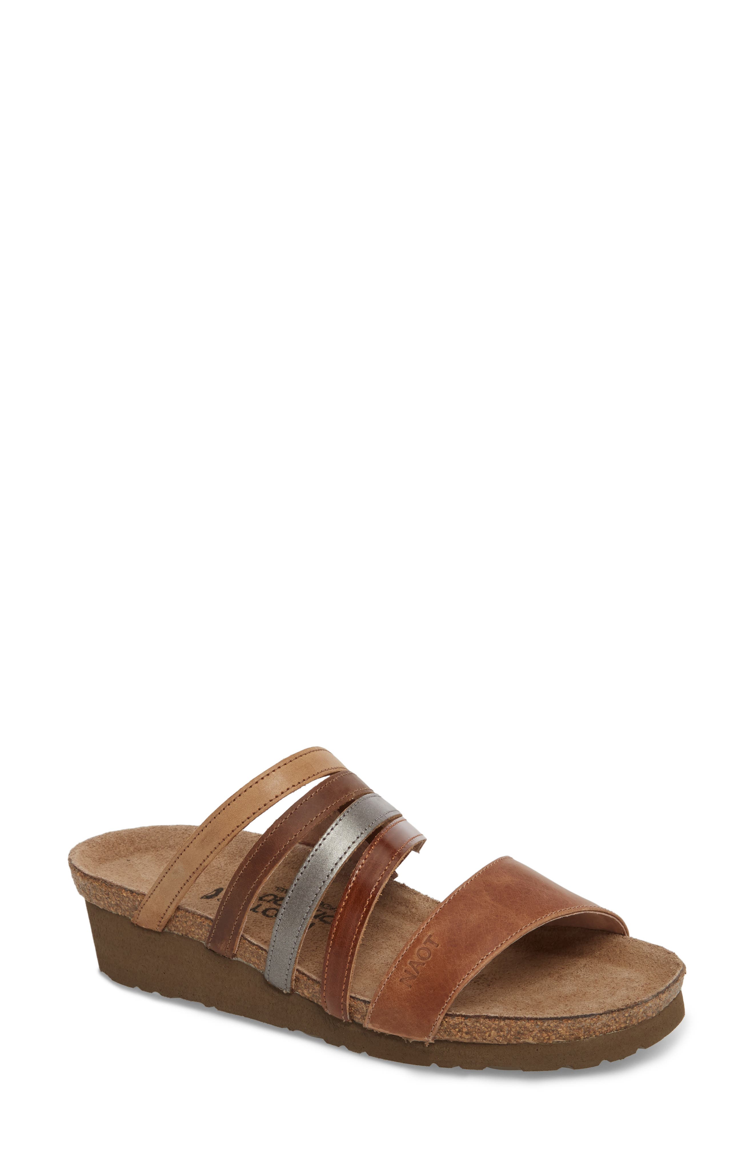 Peyton Slide Sandal, Main, color, LATTE BROWN LEATHER
