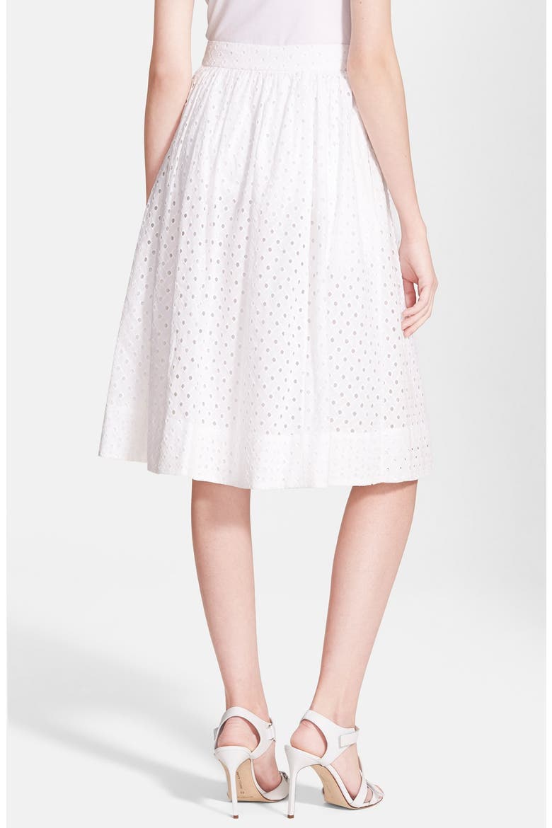 pleated eyelet a-line skirt, Alternate, color, FRESH WHITE