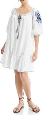MAX STUDIO Puff Sleeve Embroidered Shift Dress