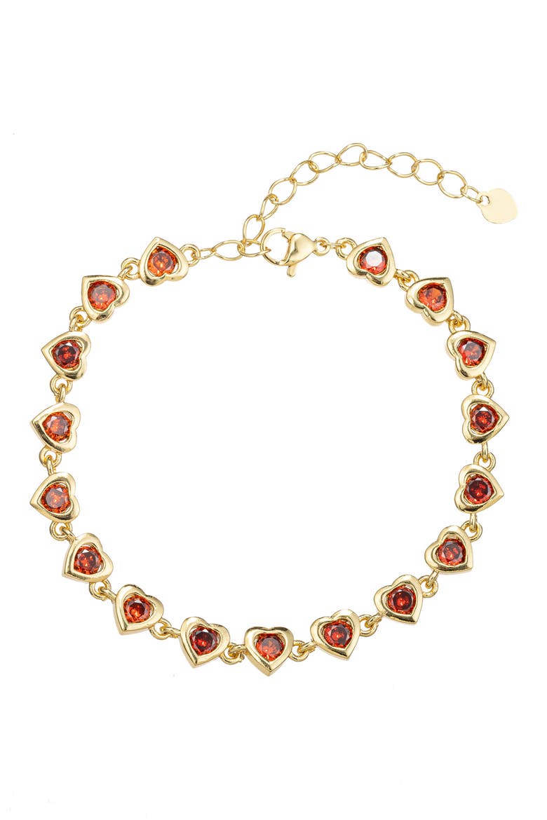 Nilo Red Cubic Zirconia Heart Bracelet, Main, color, GOLD