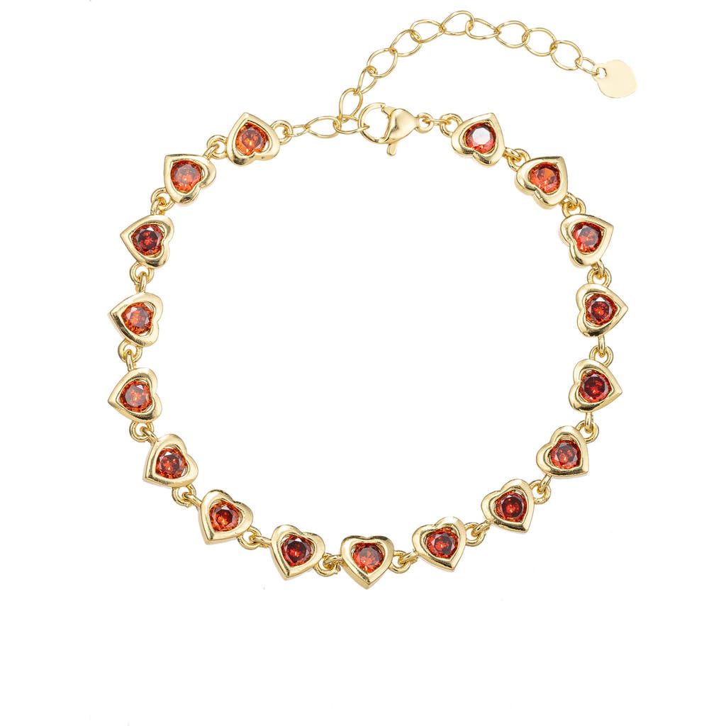 Eye Candy Los Angeles Nilo Red Cubic Zirconia Heart Bracelet In Gold