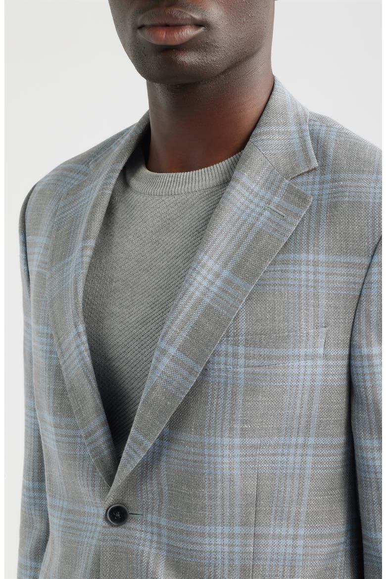 Hyperlight Soft Grey Plaid Slub Wool & Silk Blend Sport Coat, Alternate, color, GREY