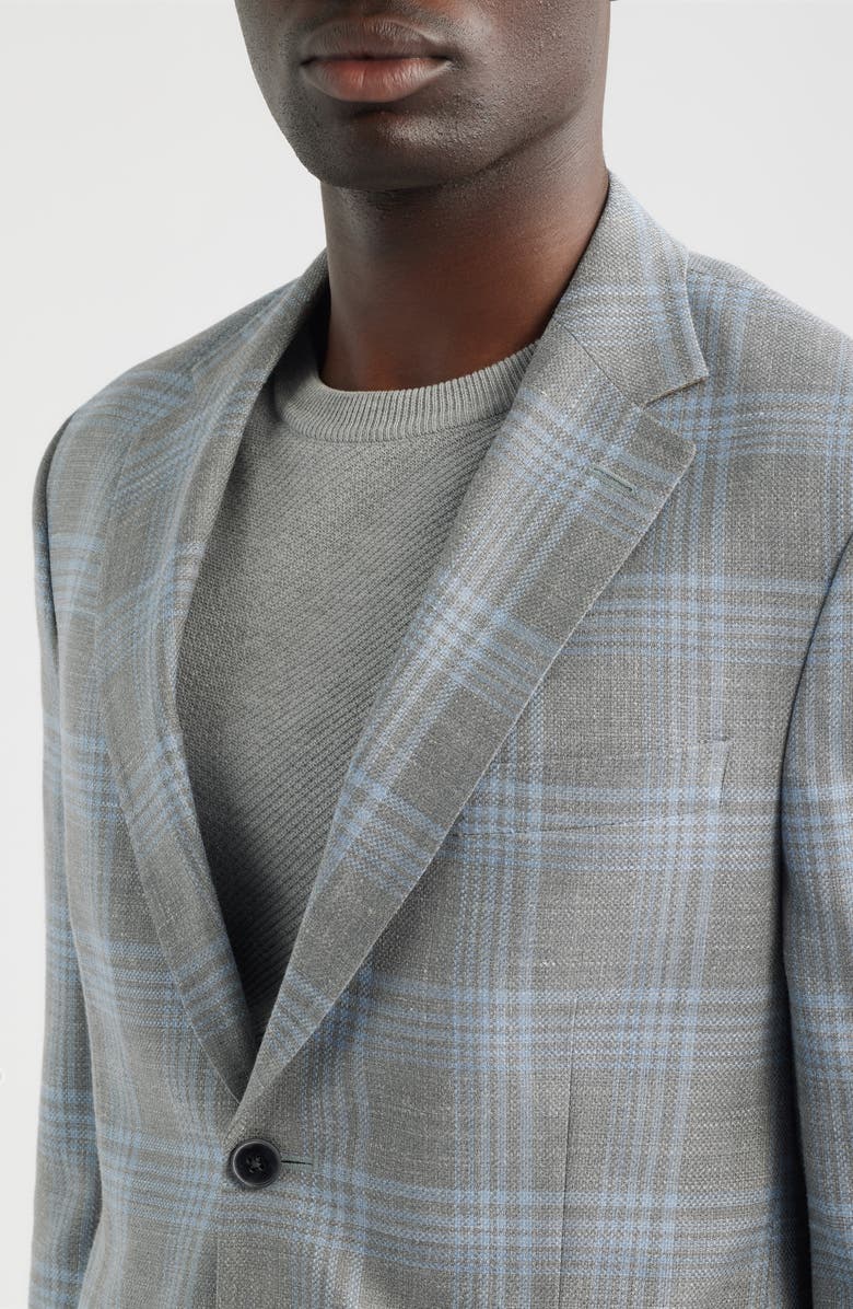 Peter Millar Hyperlight Soft Grey Plaid Slub Wool & Silk Blend Sport Coat, Alternate, color, Grey