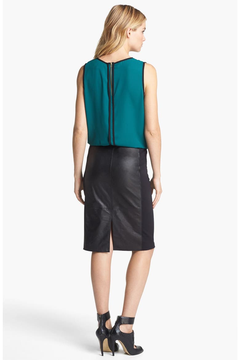 Leather & Ponte Pencil Skirt, Alternate, color, BLACK