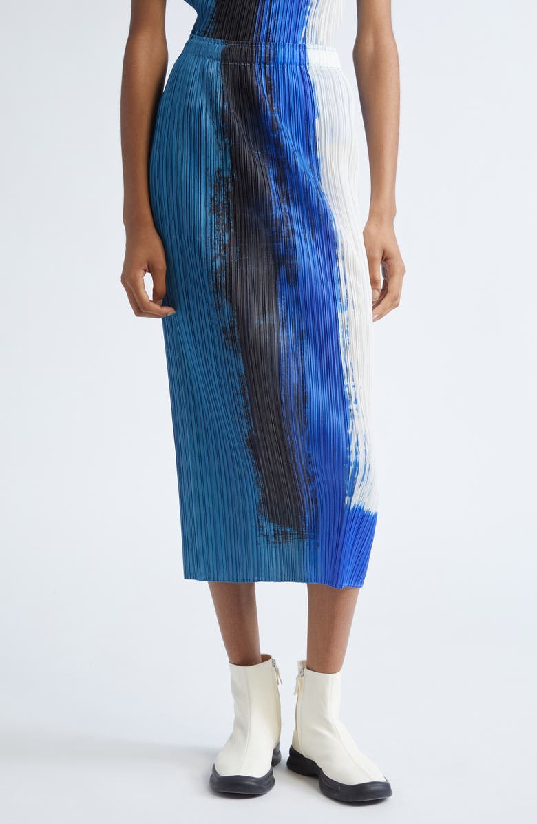 Pleats Please Issey Miyake Jump Print Pleated Skirt, Main, color, Blue