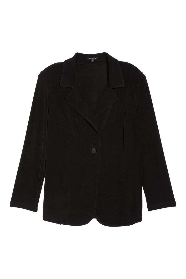 One-Button Stretch Knit Blazer, Alternate, color, BLACK