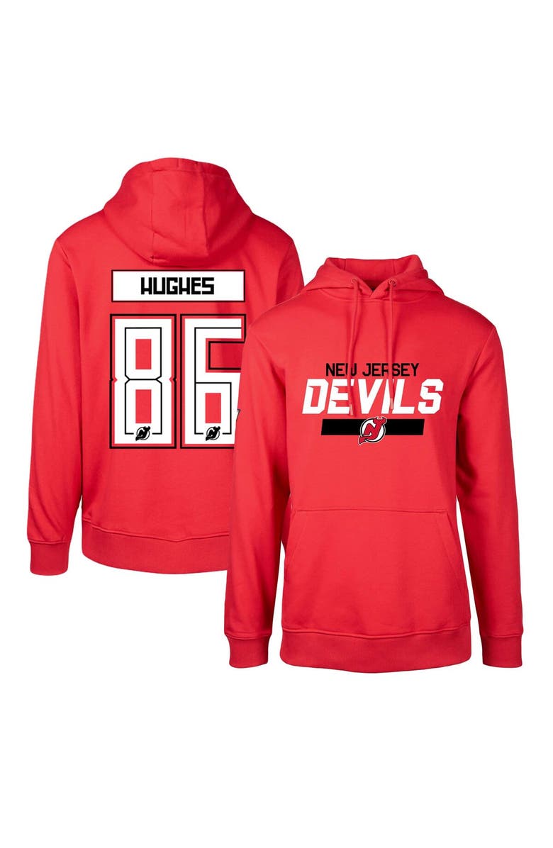 LEVELWEAR Men's Levelwear Jack Hughes Red New Jersey Devils Podium Name & Number Pullover Hoodie, Main, color, Red