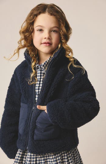 Cotton On Girls Little Big Sophia Teddy Jacket in The Navy