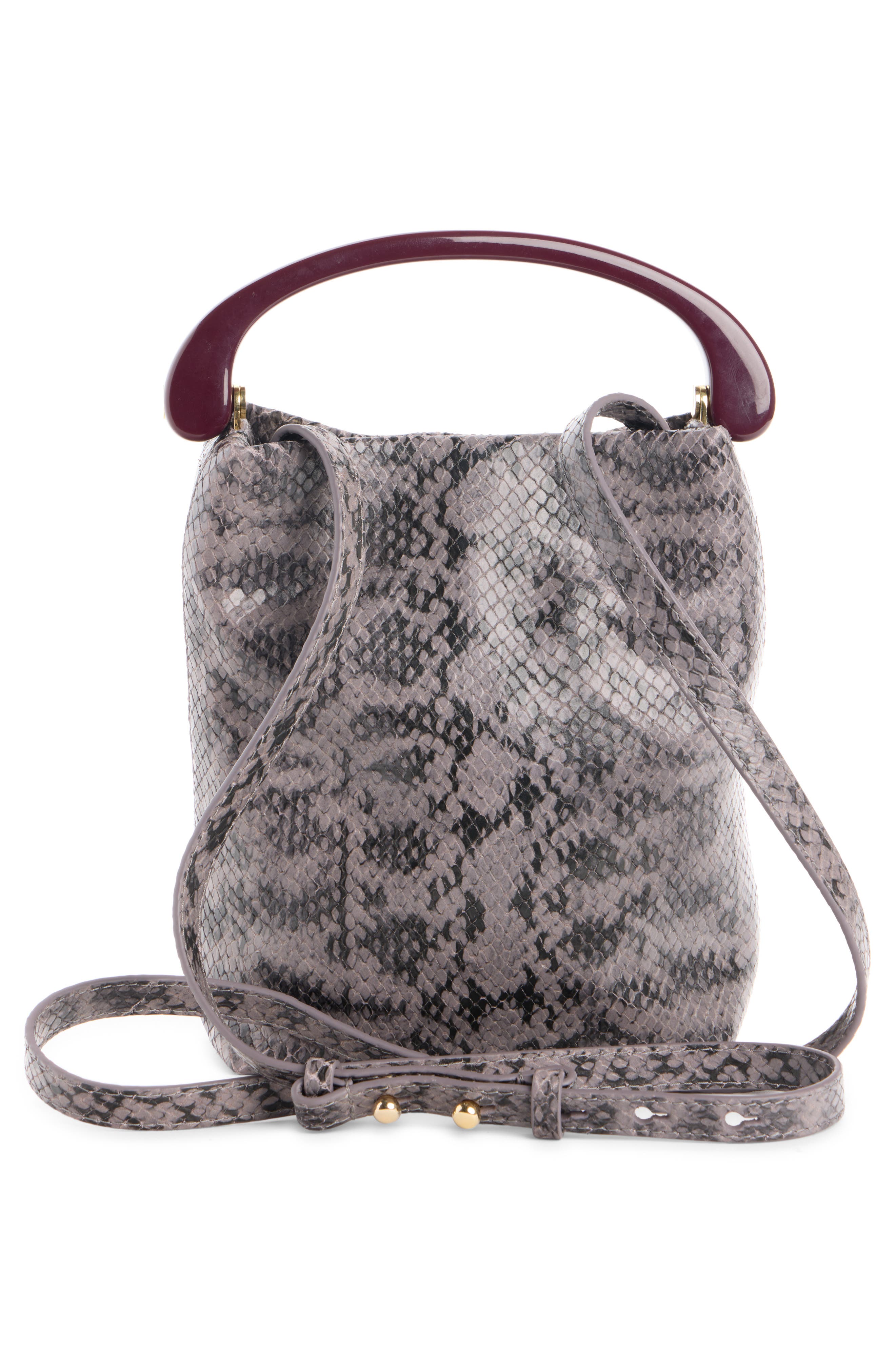 Micro Snakeskin Print Leather Handbag, Alternate, color, TAUPE 811