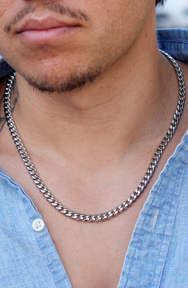 SAVVY CIE JEWELS Flat Curb Chain Necklace, Alternate, color, Silver