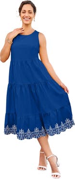 Jessica London Sleeveless Eyelet Poplin Dress