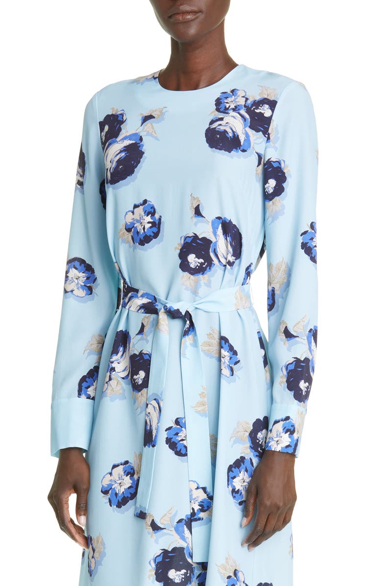 St. John Collection Rose Print Long Sleeve Silk Blend Midi Dress, Alternate, color, 