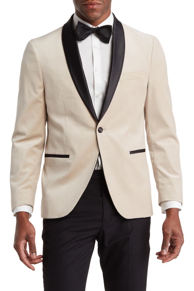 Satin Lapel Velvet Blazer, Main, color, CHAMPAGNE