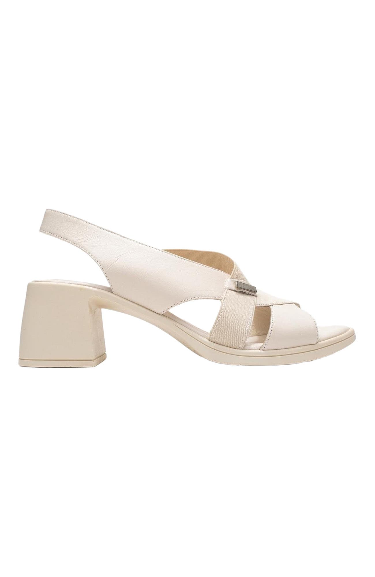 Forever & Always Shoes Crina Elasticated Leather Chunky Heel Sandal, Alternate, color, Beige Leather