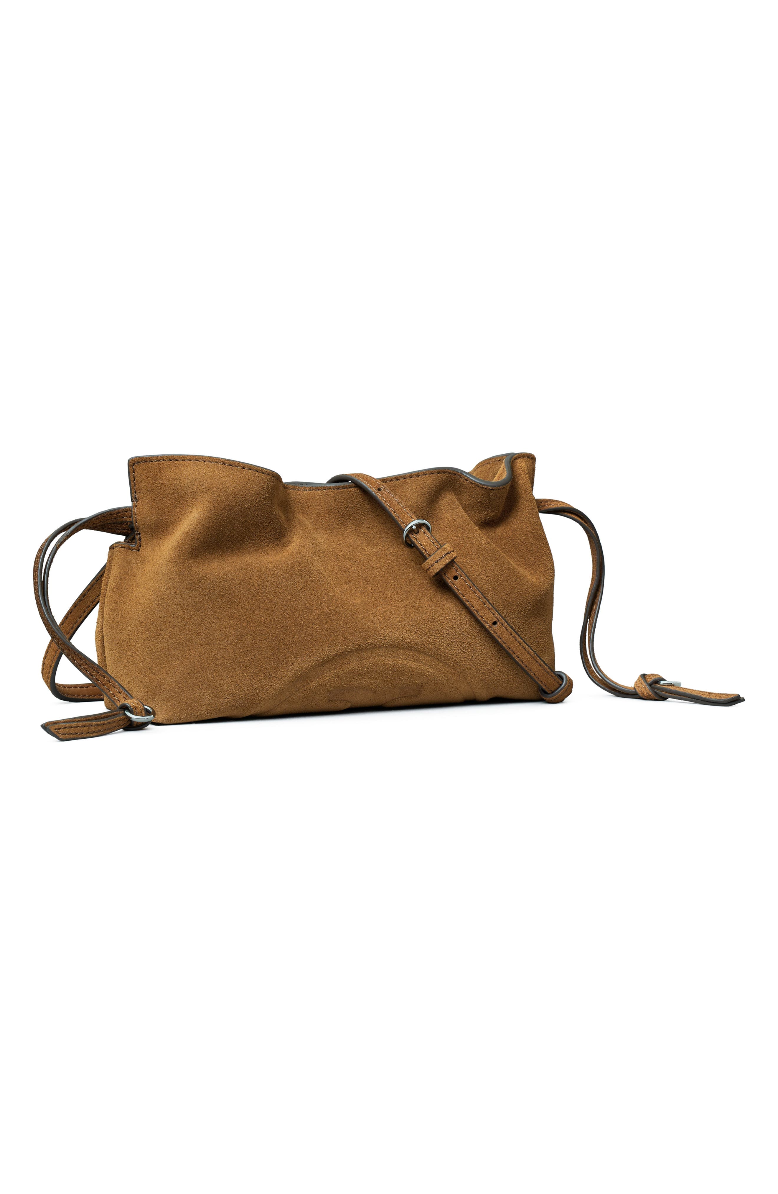 Ella Suede Drawstring Pouch, Alternate, color, CARAMEL