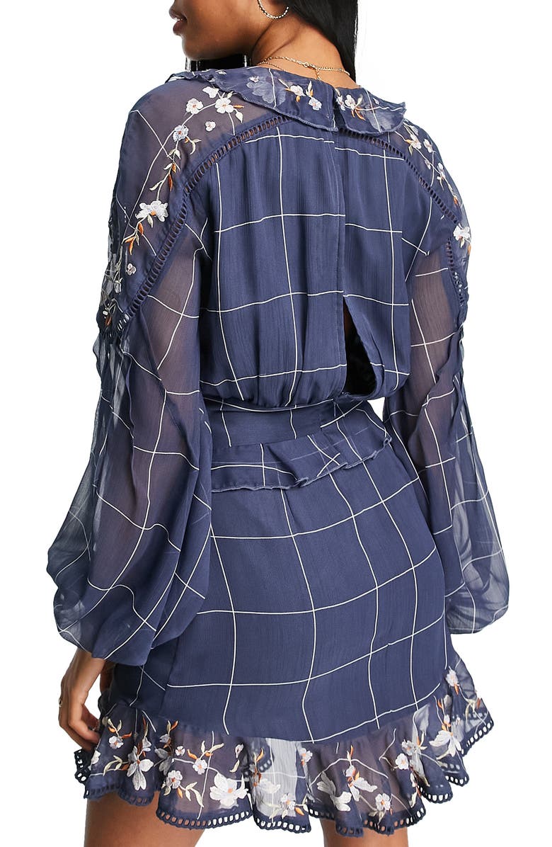 ASOS DESIGN Check Embroidered Long Sleeve Blouson Dress, Alternate, color, 