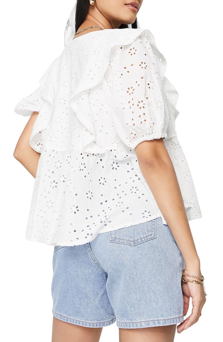 Topshop Peplum Frill Eyelet Blouse, Alternate, color,