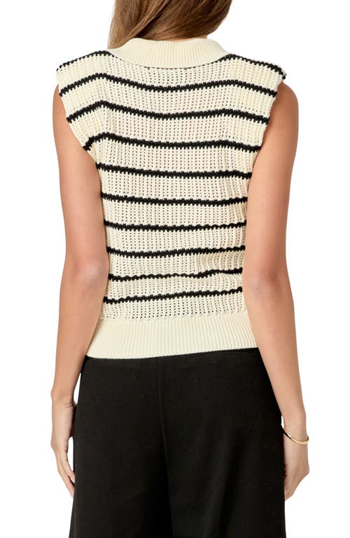 English Factory Stripe Open Stitch Collar Sweater Vest In Cream/black