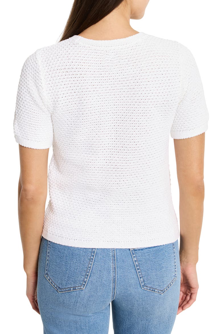 Tuck Open Stitch Short Sleeve Cotton Sweater, Alternate, color, WHITE MIX