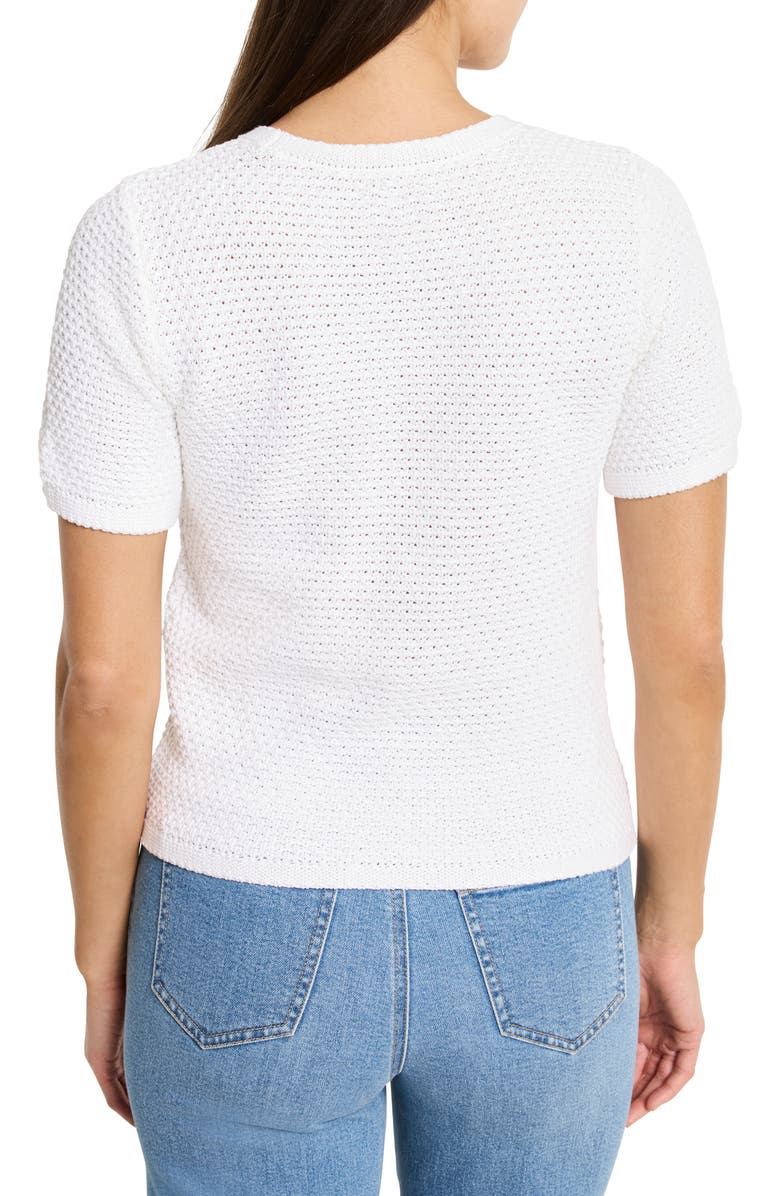 NIC+ZOE Tuck Open Stitch Short Sleeve Cotton Sweater, Alternate, color, White Mix