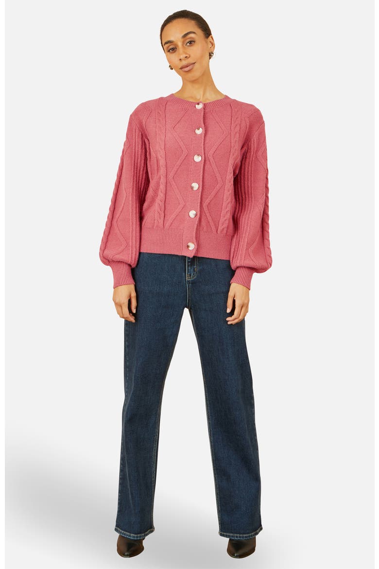 Relaxed Fit Cable Cardigan, Alternate, color, Rose Pink
