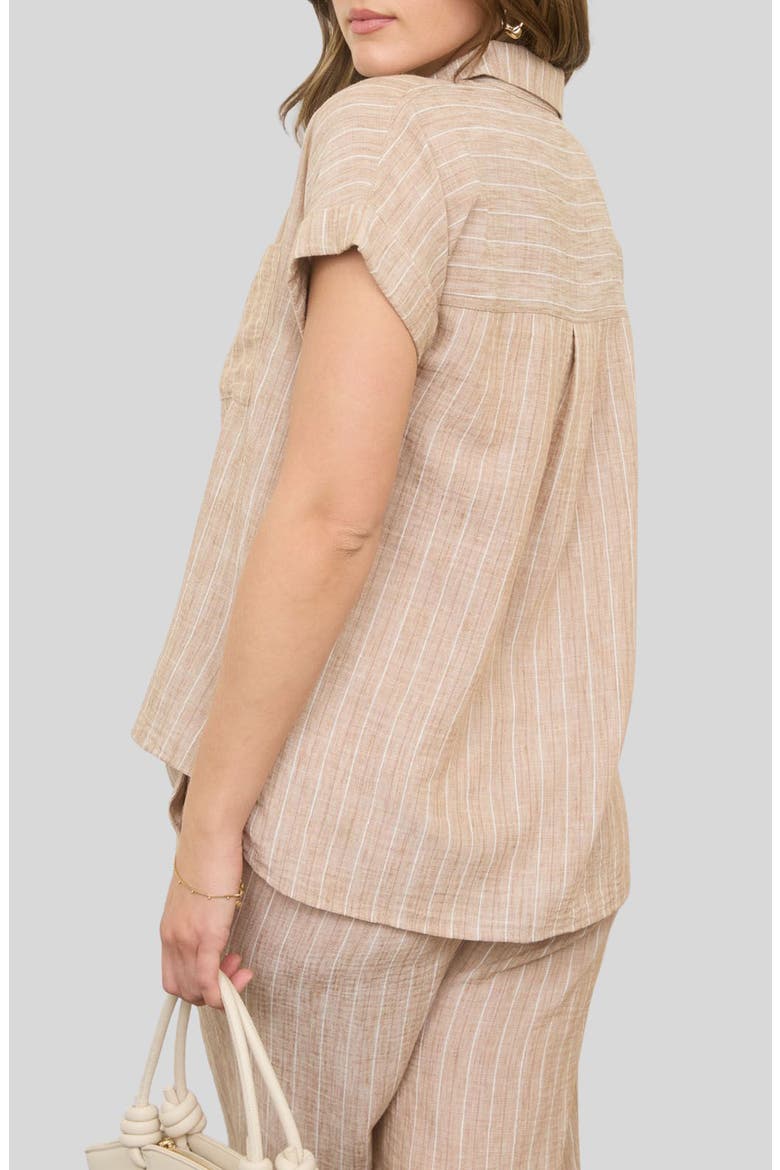 Stripe Cotton & Linen Button-Up Shirt, Alternate, color, KHAKI