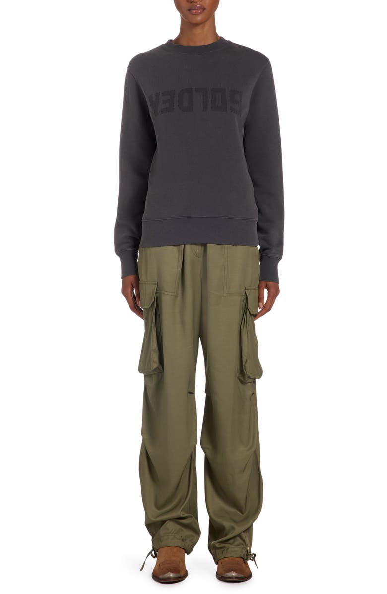 Golden Goose Upside Down Logo Long Sleeve Cotton Sweatshirt Dress, Alternate, color, Distressed Anthracite