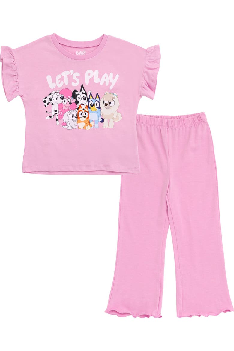 2-Piece T-Shirt and Flare Pants Set, Main, color, Lavender Pink Bluey