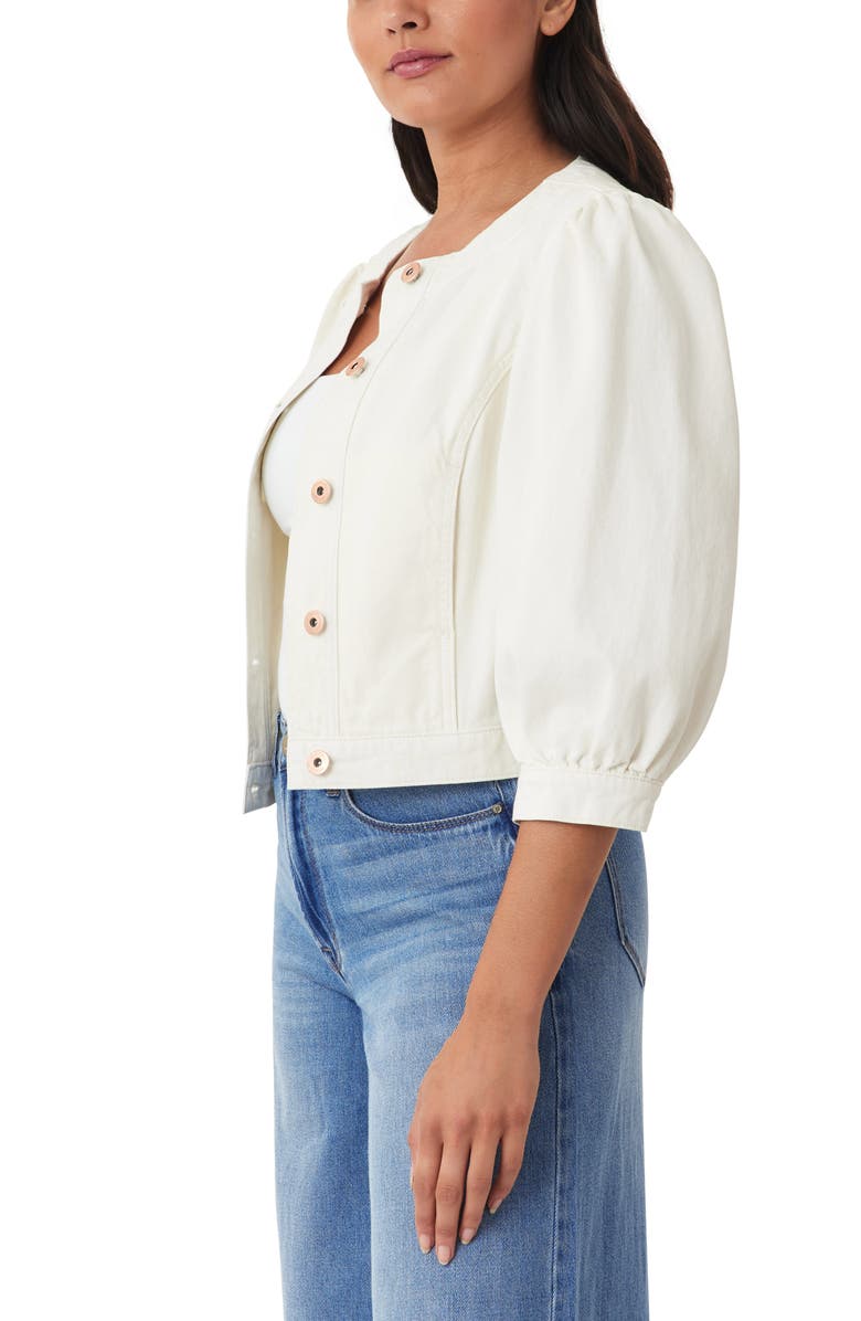 Kensie Collarless Crop Denim Jacket, Alternate, color, Natural