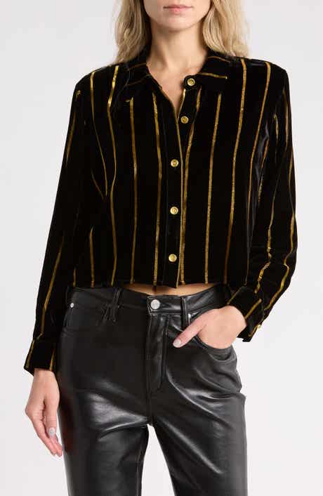 Cosette Cropped Metallic Stripe High-Low Shirt