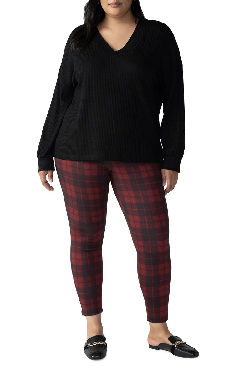 Runway Plaid Ponte Pocket Leggings, Main, color, CRIMSON PL