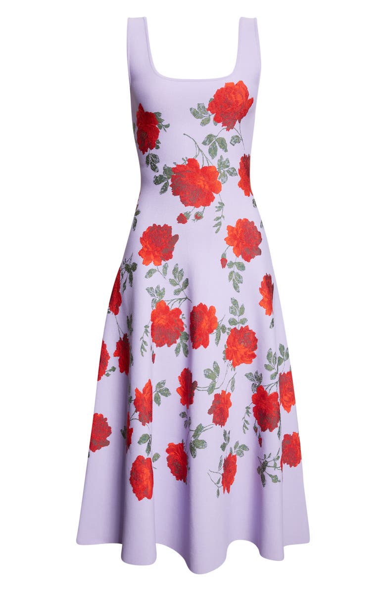 Carolina Herrera Rose Jacquard Knit Fit & Flare Dress, Alternate, color, Violeta Multi
