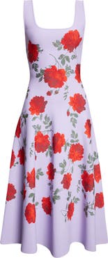 Carolina Herrera Rose Jacquard Knit Fit & Flare Dress