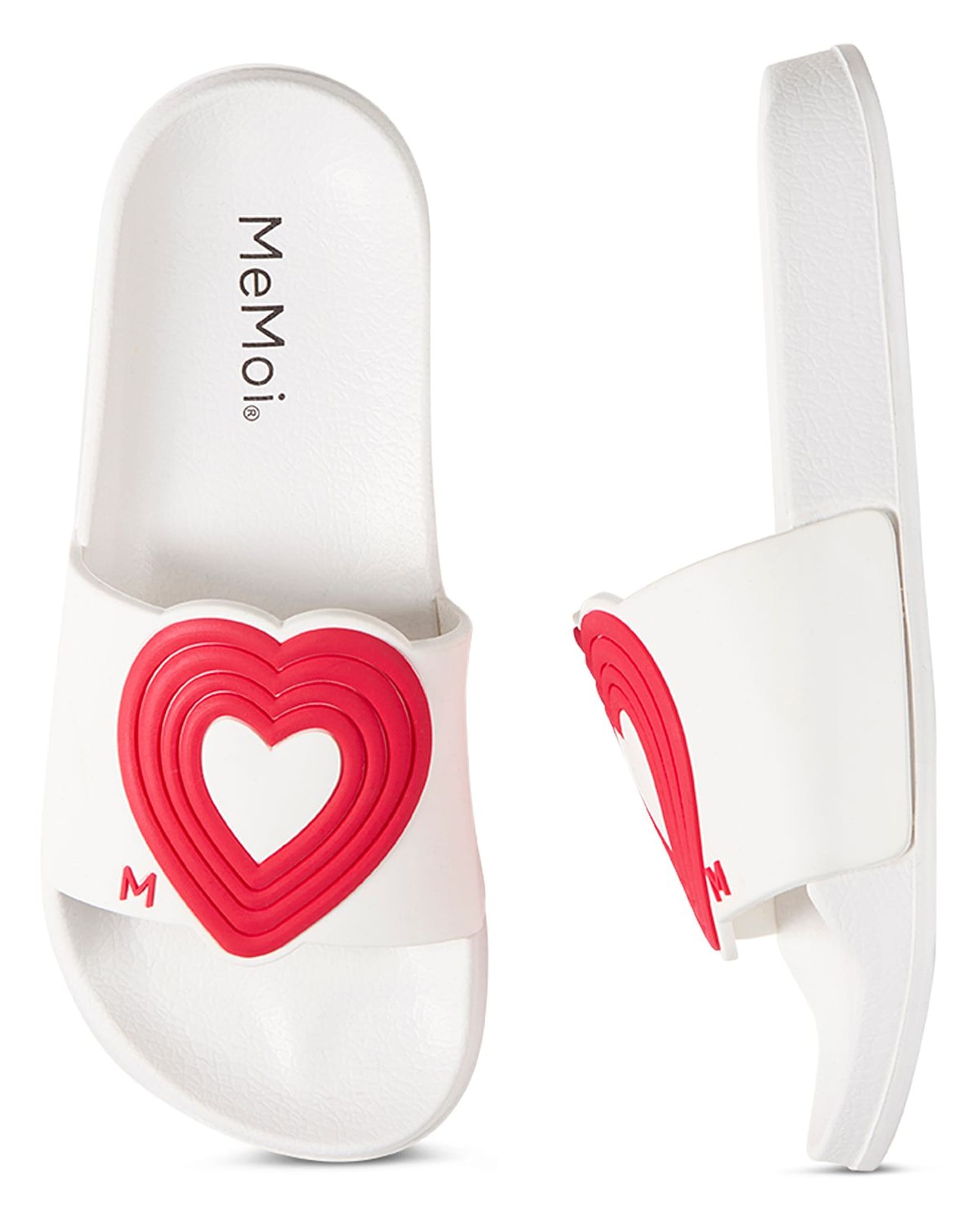 Kids 3D-Heart-Design Slip-On Slide Sandal, Alternate, color, White-Red