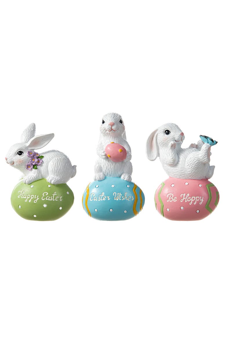 Glitzhome Set of 3 Easter Resin Bunny Table Decor, Alternate, color, White