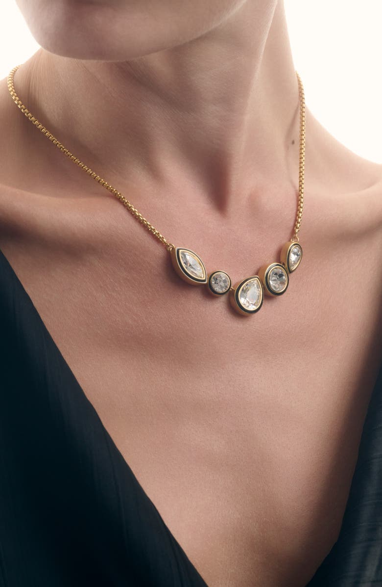 Reiss Cristina Mixed Cut Crystal Frontal Necklace, Alternate, color, Gold Tone / Clear / Black