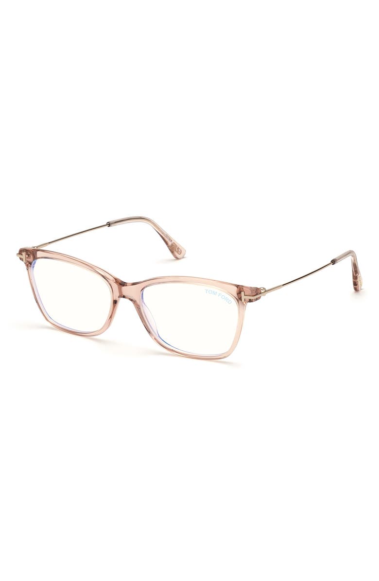 TOM FORD 50mm Square Optical Glasses, Alternate, color, Pink Rose Gold / Blue Block