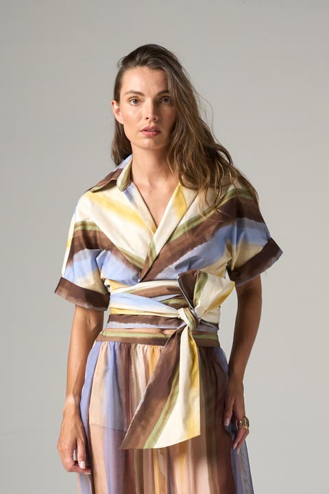 Kora Top in Striped Sateen