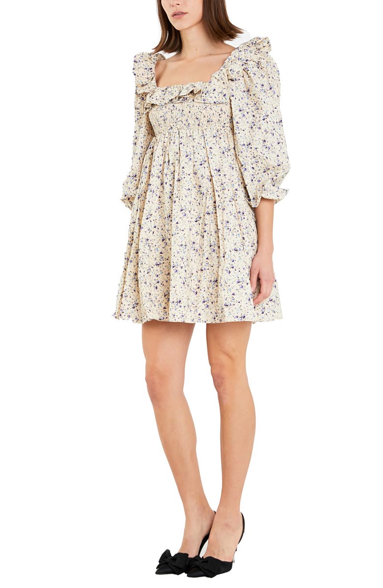 English Factory Square Neck Ruffle Minidress, Alternate, color, Cream/ Purple