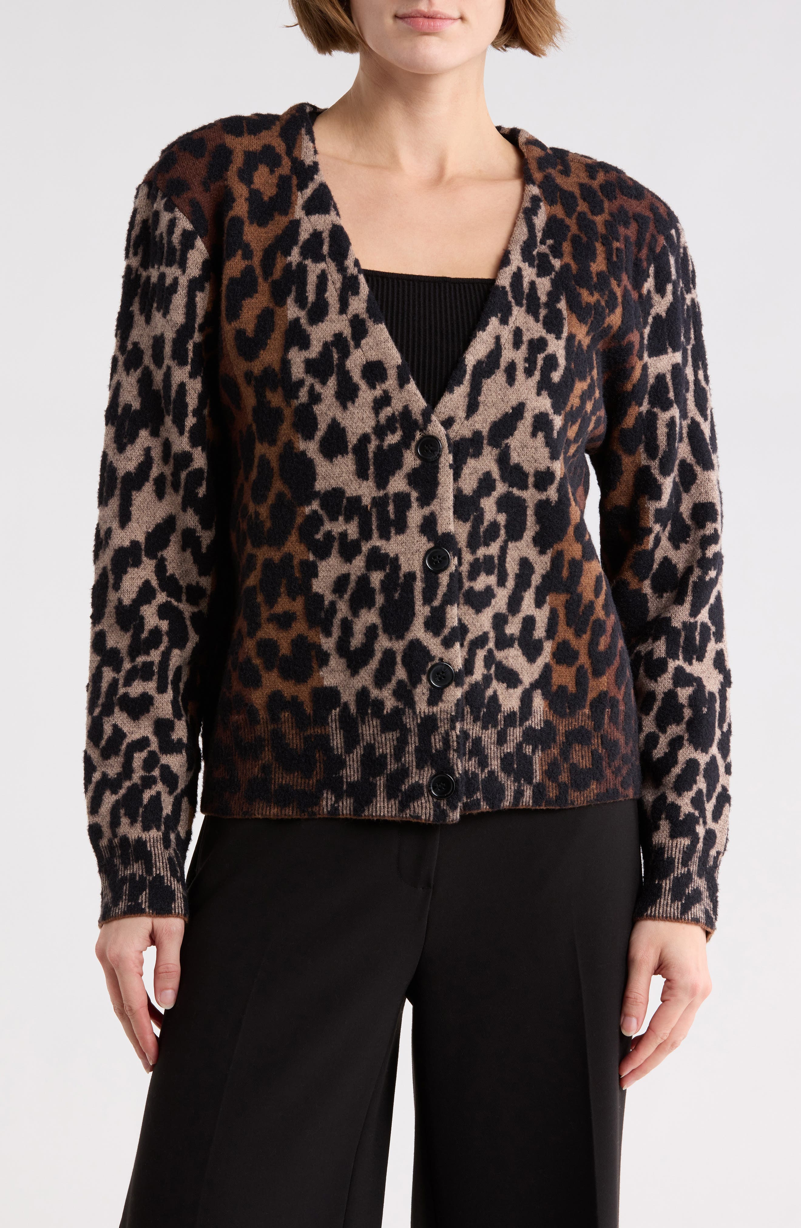 DKNY Jeans V-Neck Leopard Cardigan