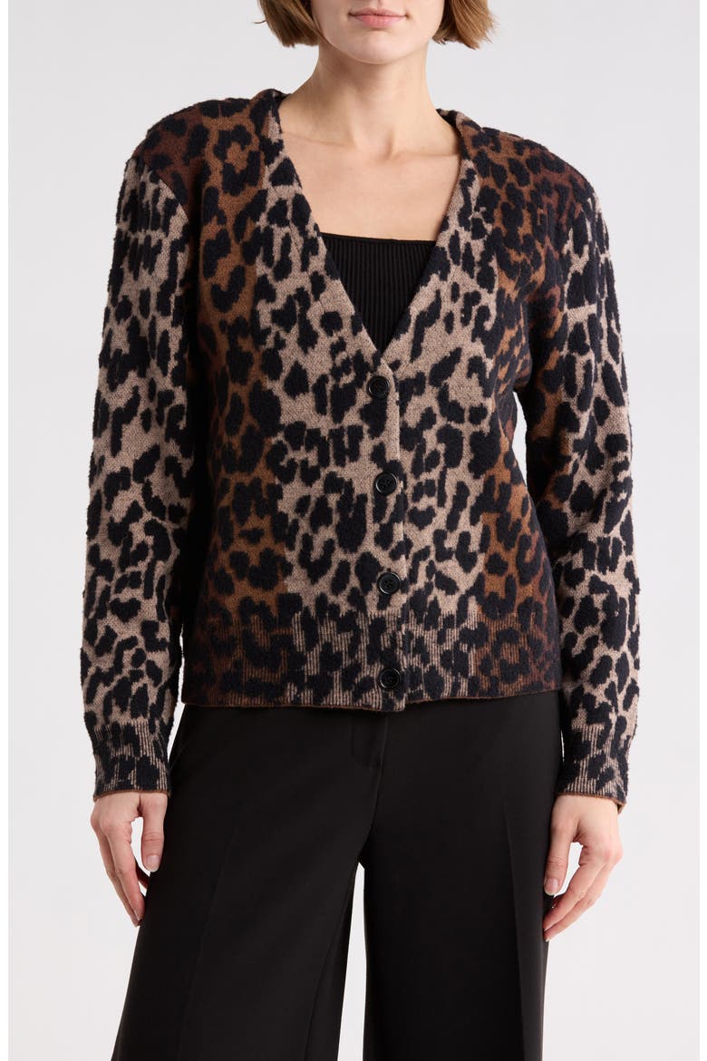 V-Neck Leopard Cardigan, Main, color, BURNT SUGAR COMBO