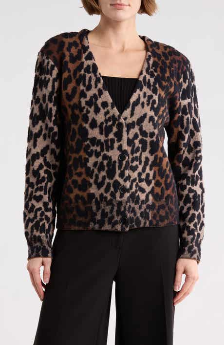 DKNY Jeans V-Neck Leopard Cardigan