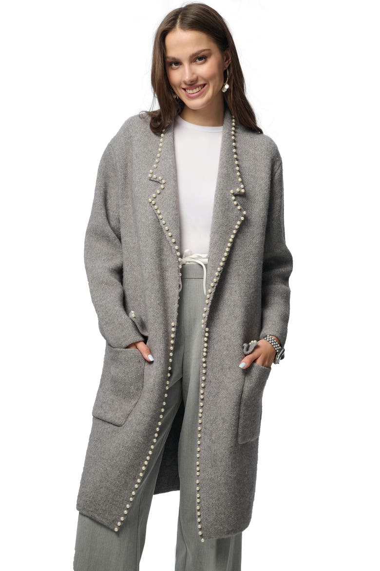 Faux Pearl Cardigan Jacket, Alternate, color, GREY