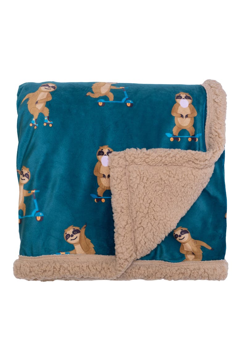 Skating Sloth Reversible Fleece Baby Blanket, Alternate, color, CURRY