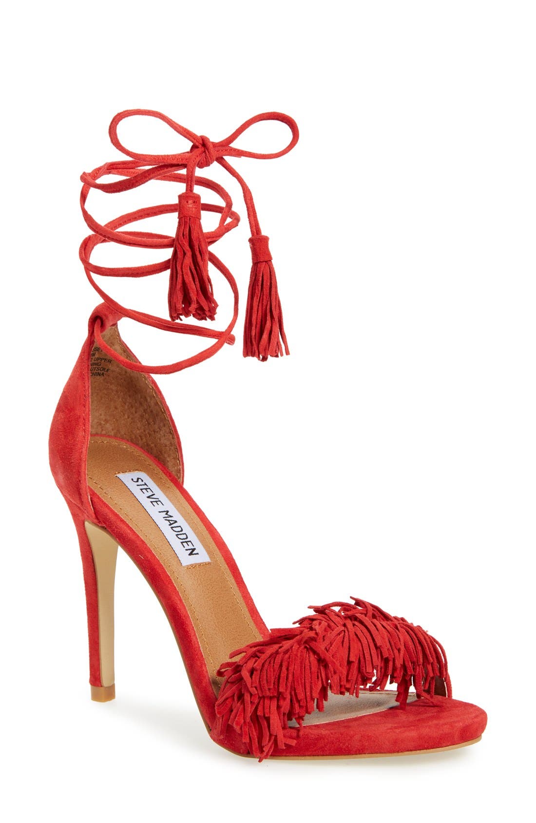 'Sassey' Fringe Sandal, Main, color, RED SUEDE