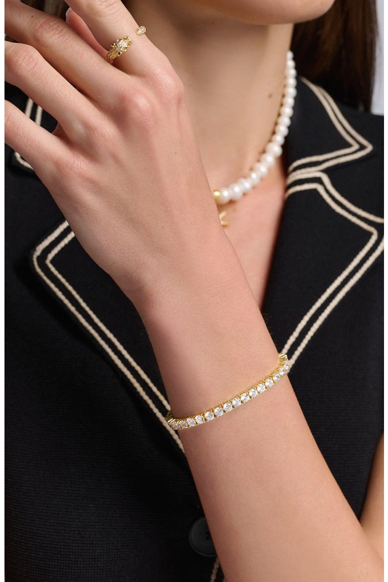 Silver Tennis Bracelet, Alternate, color, Gold