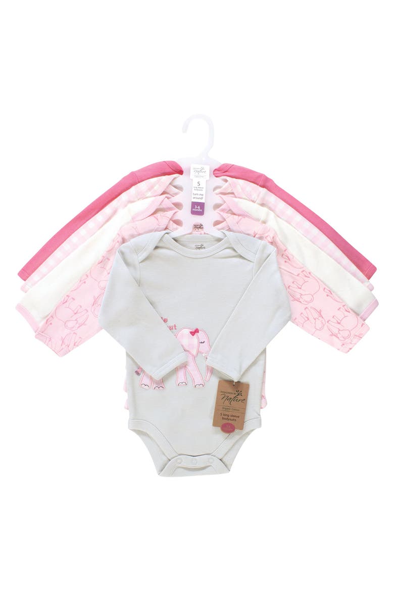 Little Soft Organic Cotton Long-Sleeve One-Piece Essentials, Alternate, color, Pink Peanut